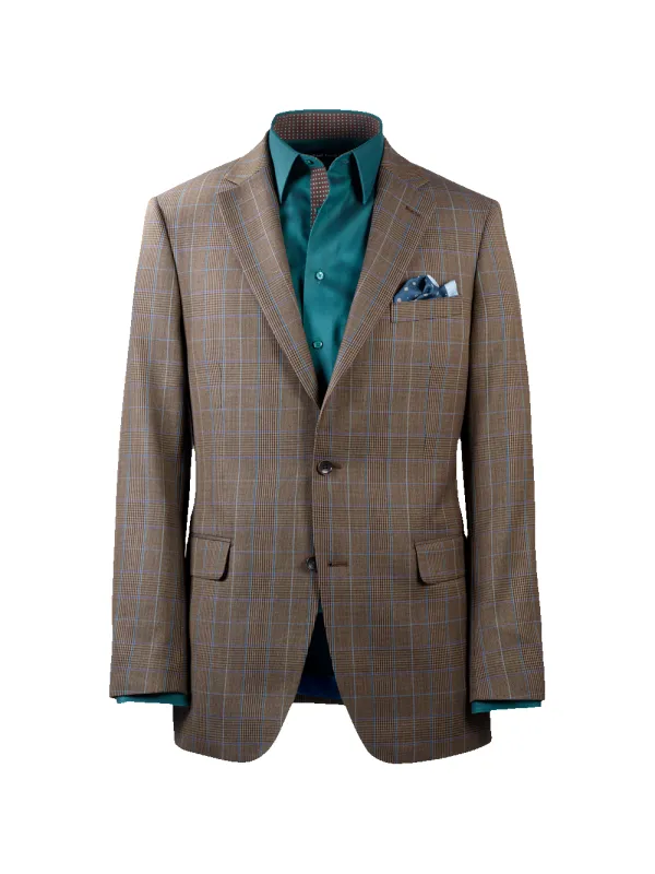 Wool Blend Plaid Single Breasted Notch Lapel Suit Jacket - Brown/blue sold by Paul Fredrick