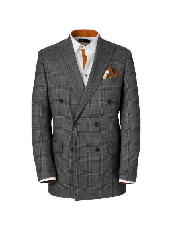 Wool Plaid Double Breasted Peak Lapel Suit Jacket - Charcoal sold by Paul Fredrick