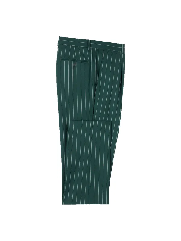 Wool Stretch Stripe Single Pleat Suit Pants - Dark Green sold by Paul Fredrick