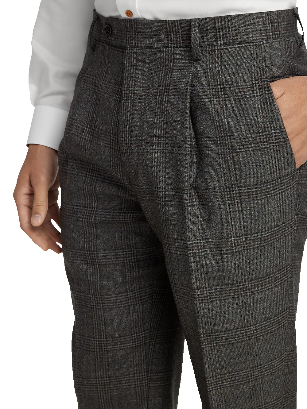 Wool Plaid Single Pleat Suit Pants - Charcoal sold by Paul Fredrick product image thumbnail 3