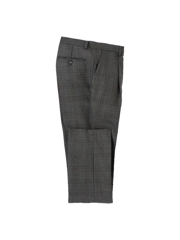 Wool Plaid Single Pleat Suit Pants - Charcoal sold by Paul Fredrick