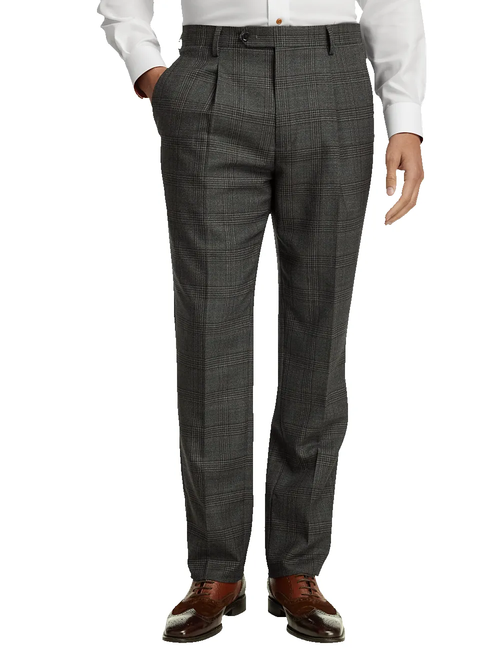 Wool Plaid Single Pleat Suit Pants - Charcoal sold by Paul Fredrick product image thumbnail 2