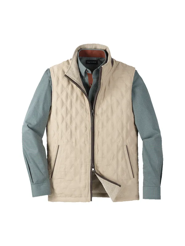 Microsuede Check Reversible Vest - Cream sold by Paul Fredrick