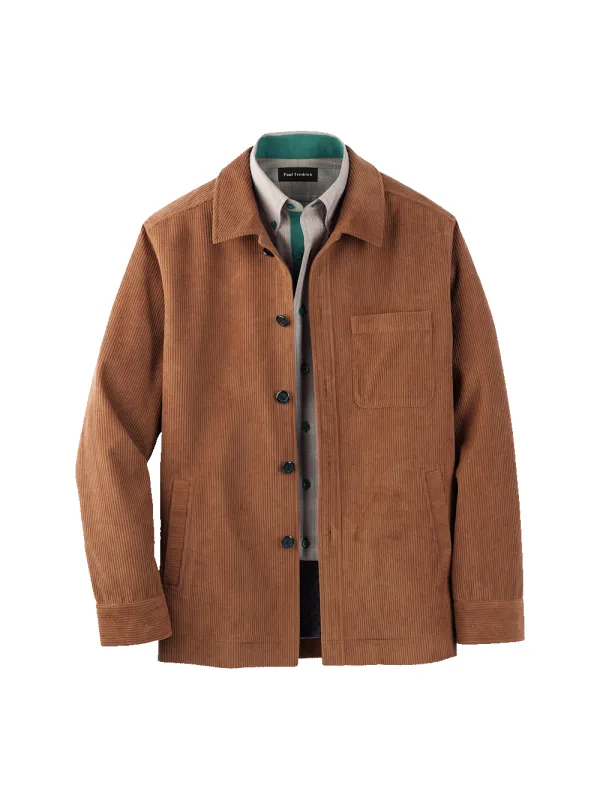 Microfiber Corduroy Shirt Jacket - Brown sold by Paul Fredrick