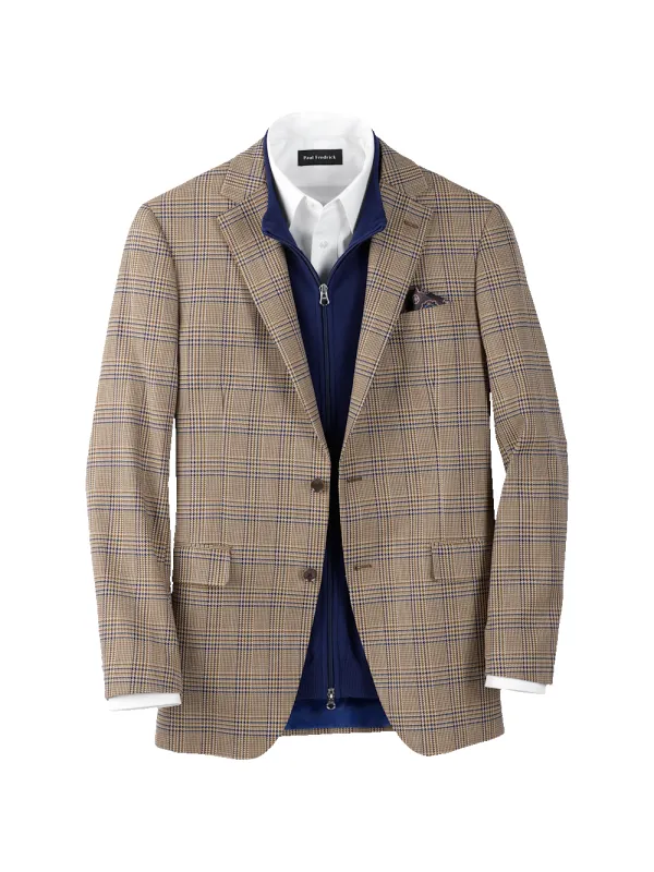 Microfiber Plaid Single Breasted Notch Lapel Sport Coat - Brown/navy sold by Paul Fredrick
