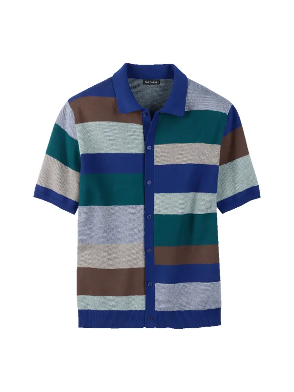 Cotton Button Front Polo - Multi sold by Paul Fredrick