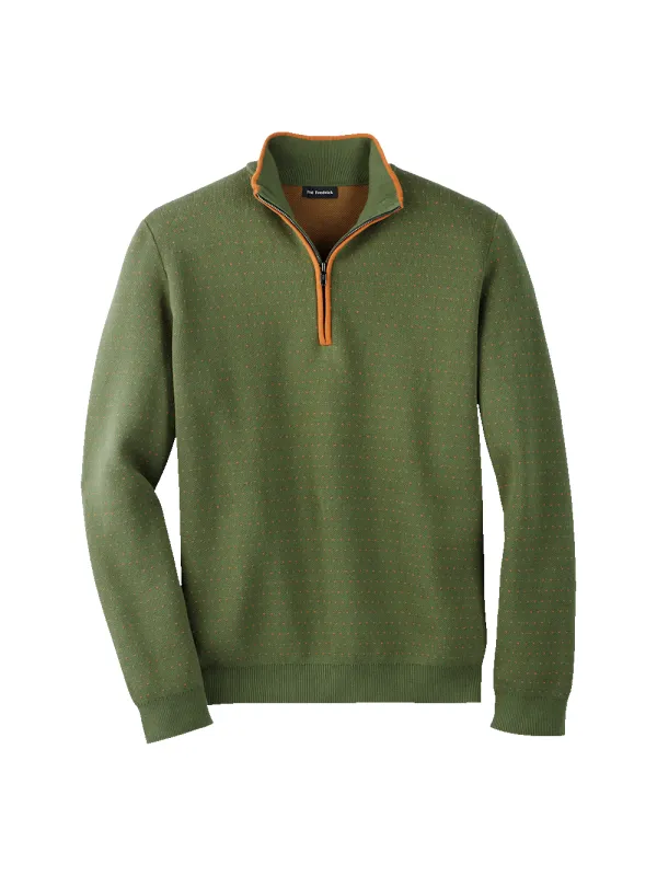 Cotton Quarter Zip Mock Neck Sweater - Olive sold by Paul Fredrick