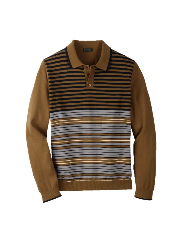 Cotton Three Button Polo - Brown sold by Paul Fredrick