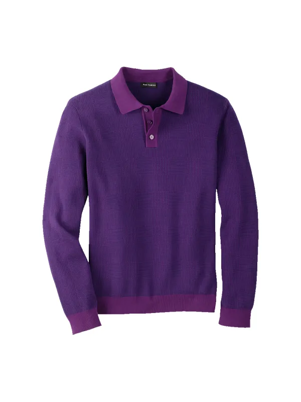 Cotton Three Button Polo - Purple sold by Paul Fredrick