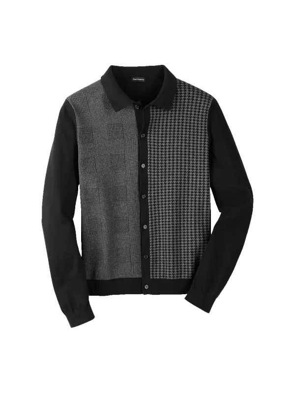 Cotton Button Front Polo - Black/grey sold by Paul Fredrick