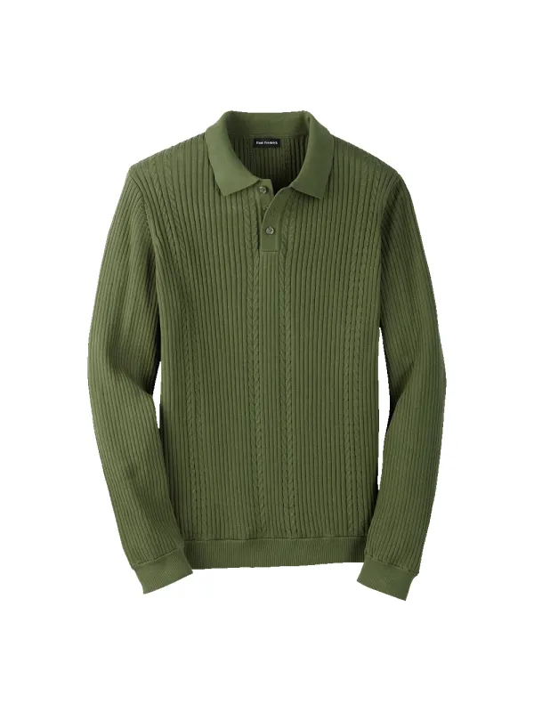 Cotton Three Button Polo - Olive sold by Paul Fredrick