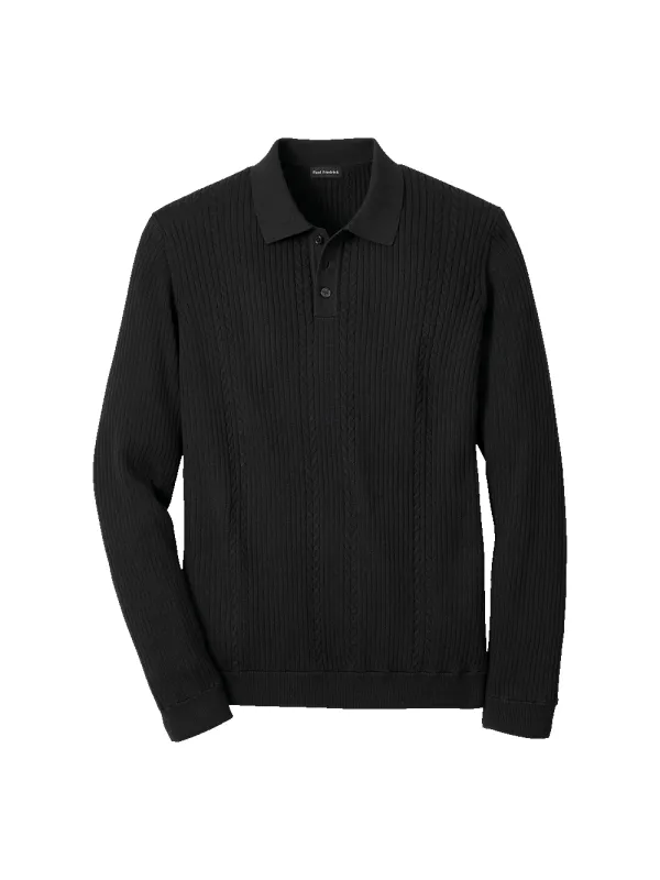 Cotton Three Button Polo - Black sold by Paul Fredrick