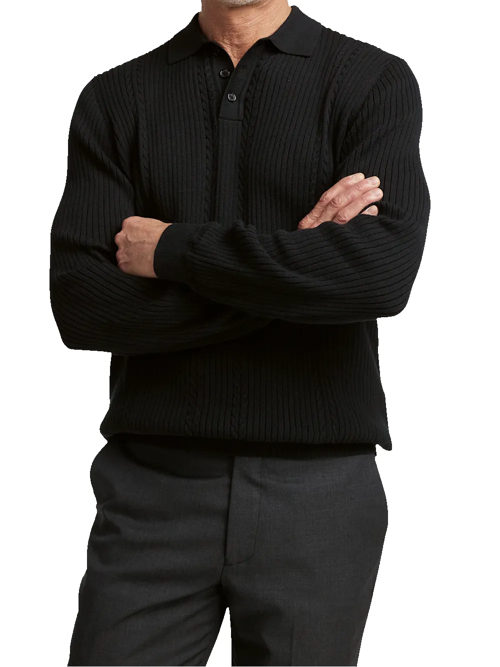Cotton Three Button Polo - Black sold by Paul Fredrick product image thumbnail 2
