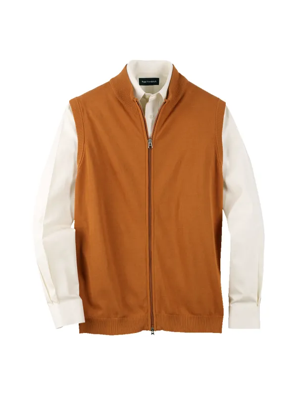 Cotton Full Zip Mock Neck Vest - Cognac sold by Paul Fredrick