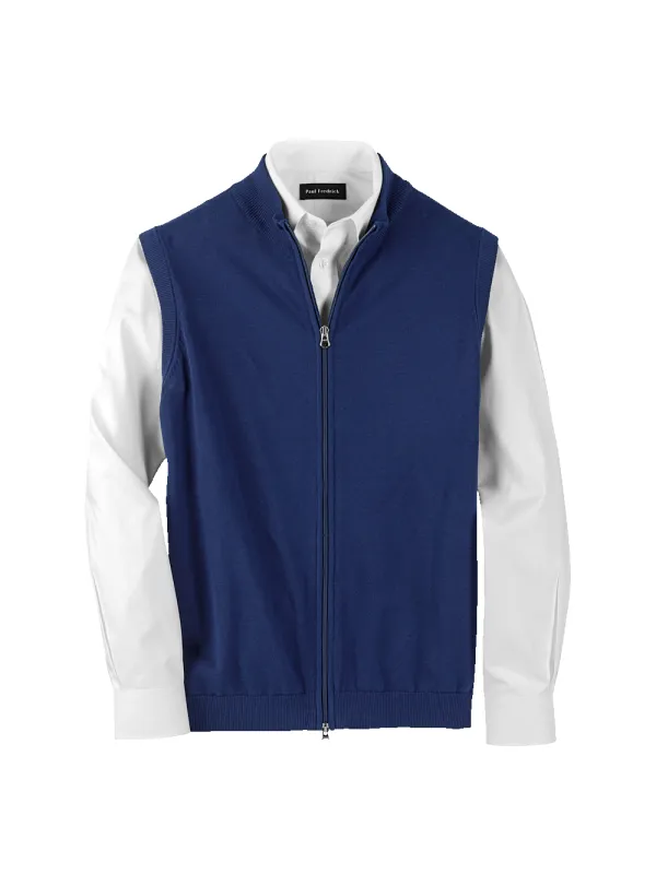 Cotton Full Zip Mock Neck Vest - Blue sold by Paul Fredrick