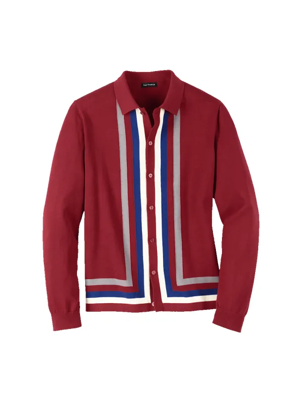 Cotton Button Front Polo - Burgundy sold by Paul Fredrick
