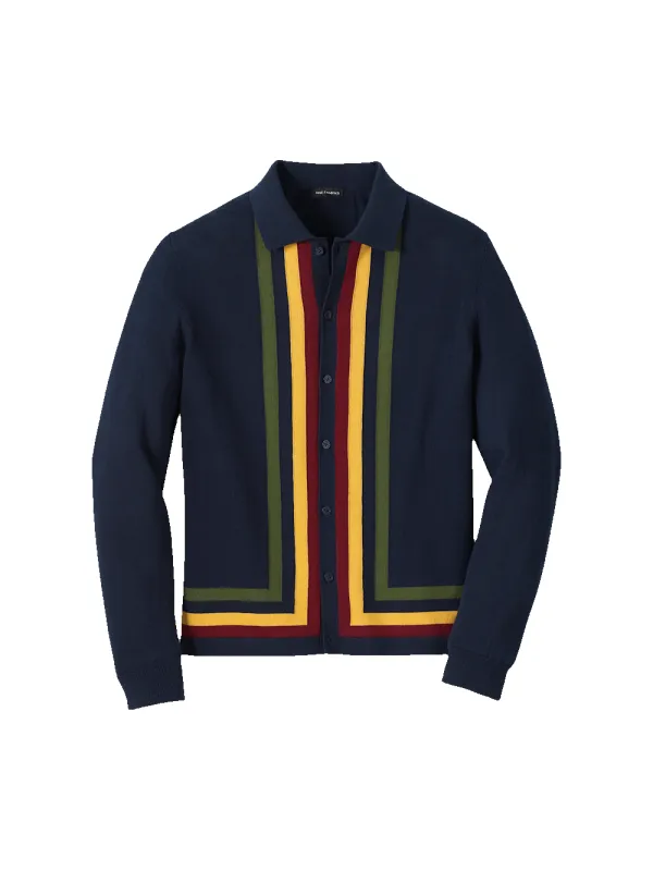 Cotton Button Front Polo - Navy sold by Paul Fredrick