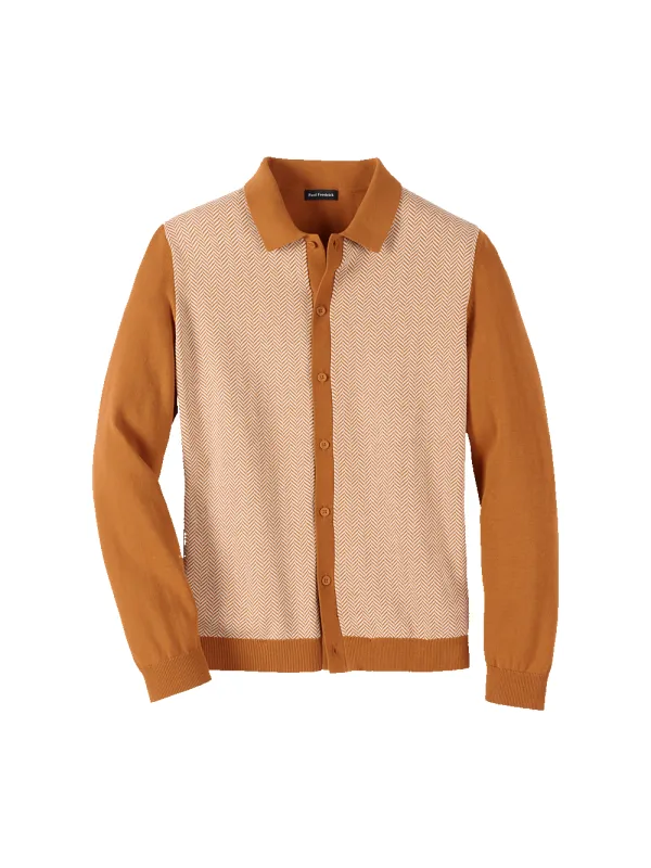 Cotton Button Front Polo - Cognac sold by Paul Fredrick
