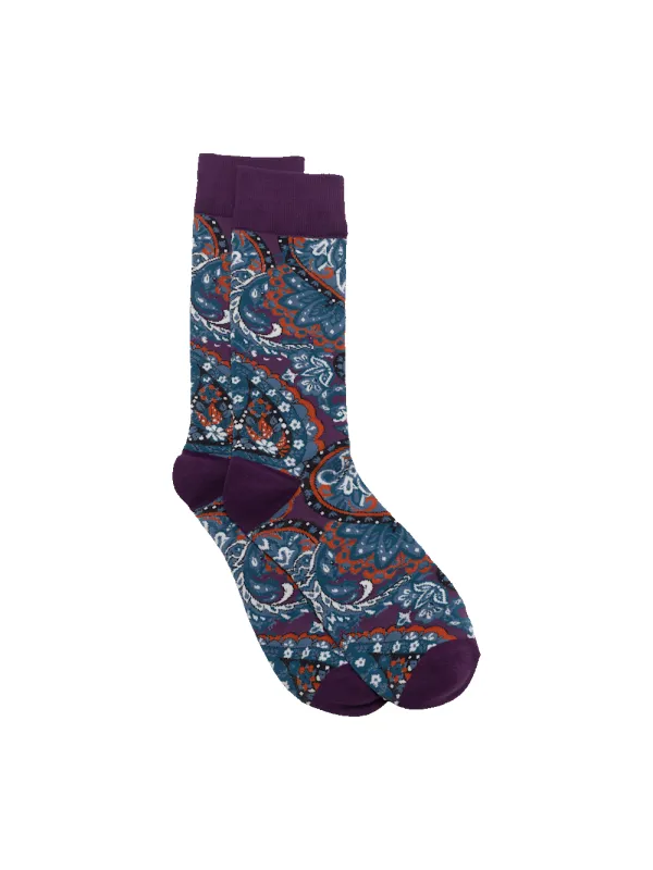 Paisley Cotton Blend Sock - Purple Multi sold by Paul Fredrick