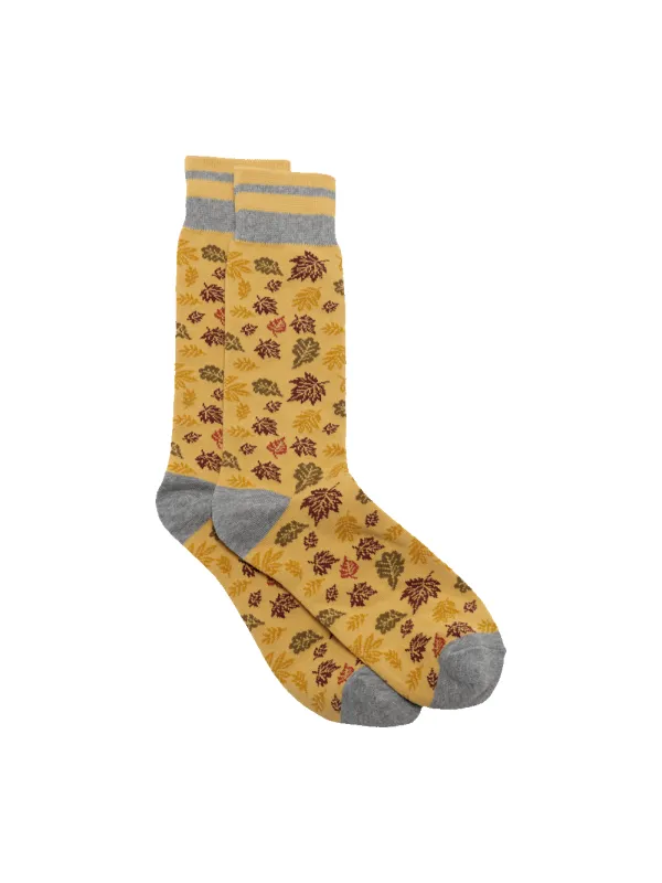 Leaves Cotton Blend Sock - Yellow Multi sold by Paul Fredrick