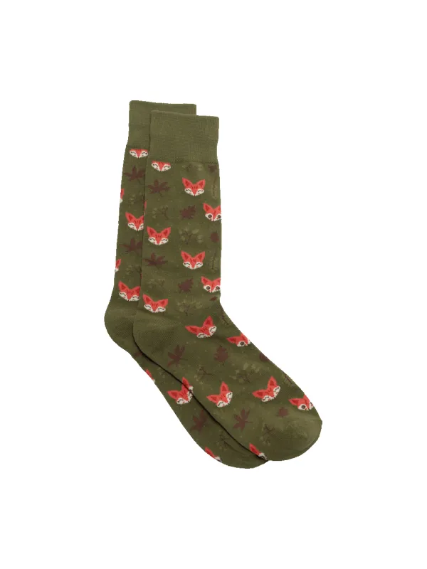 Fox Motif Cotton Blend Sock - Green/orange sold by Paul Fredrick