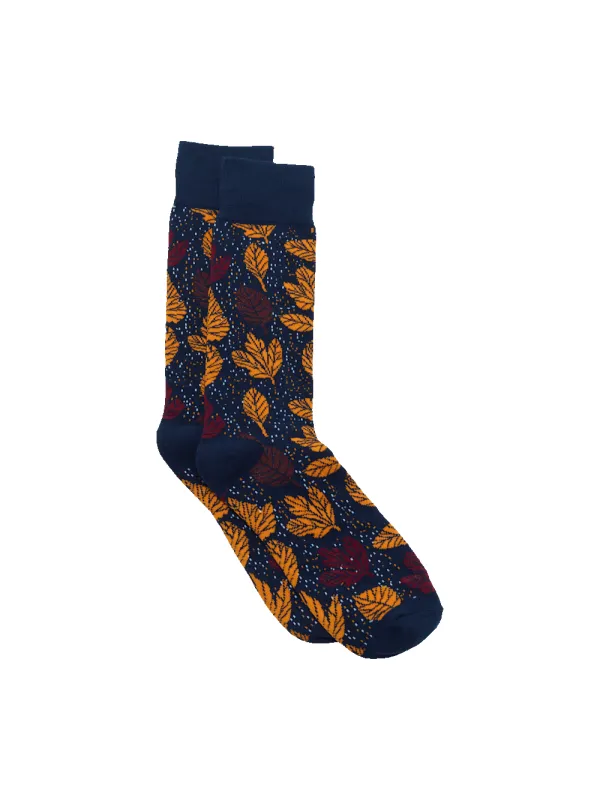Leaves Cotton Blend Sock - Blue Multi sold by Paul Fredrick