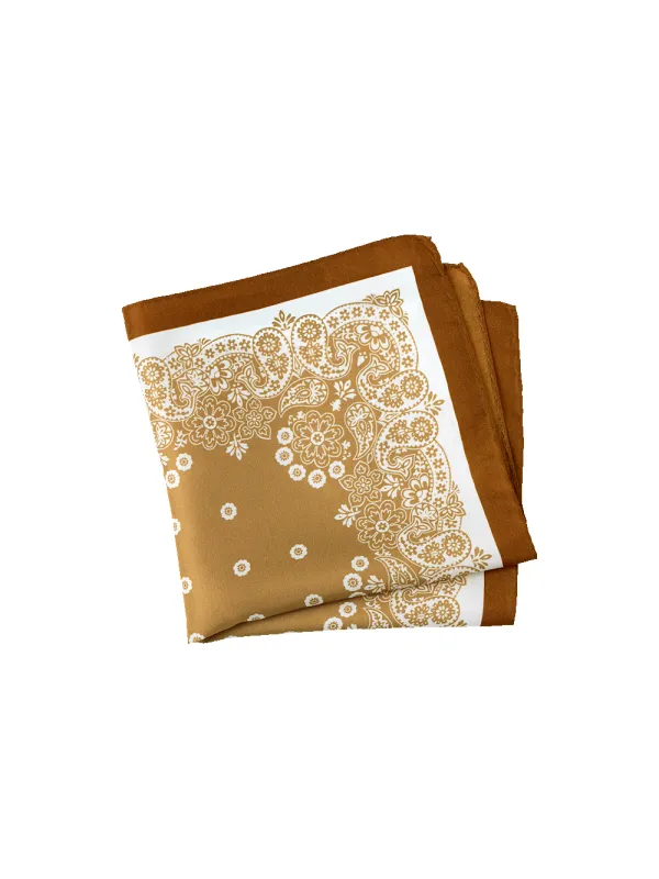 Floral Silk Pocket Square - Brown sold by Paul Fredrick