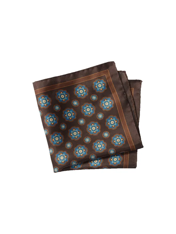 Medallion Silk Pocket Square - Brown Multi sold by Paul Fredrick