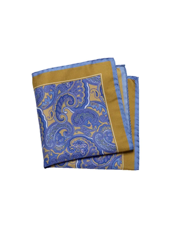 Paisley Silk Pocket Square - Gold/blue sold by Paul Fredrick