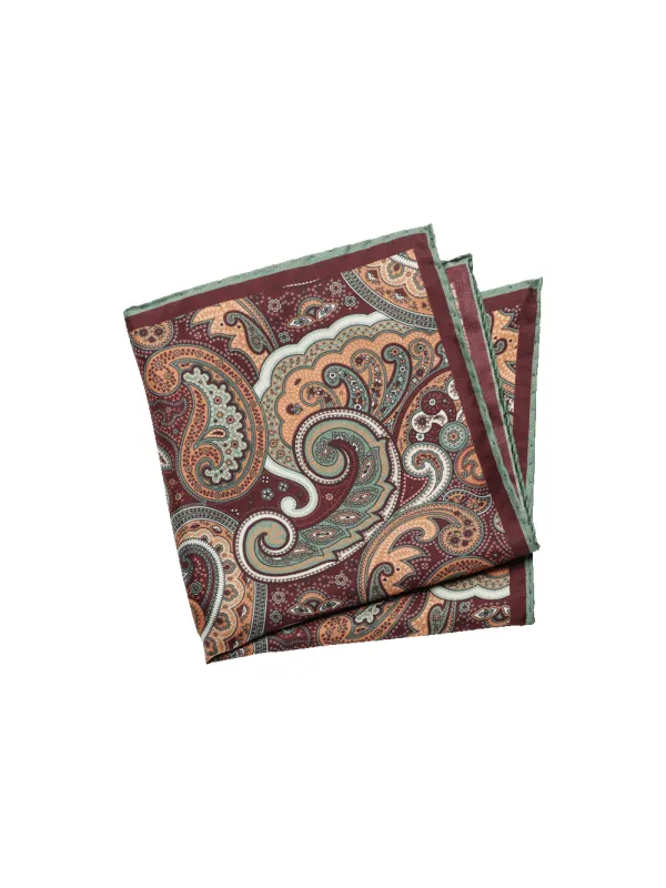 Paisley Silk Pocket Square - Brown Multi sold by Paul Fredrick