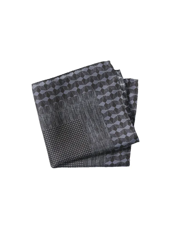 Geometric Silk Pocket Square - Black/grey sold by Paul Fredrick