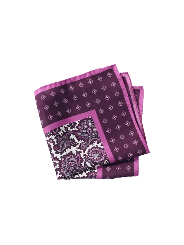 Medallion Silk Pocket Square - Purple Multi sold by Paul Fredrick