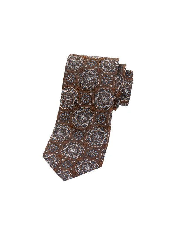 Medallion Woven Silk Tie - Brown Multi sold by Paul Fredrick