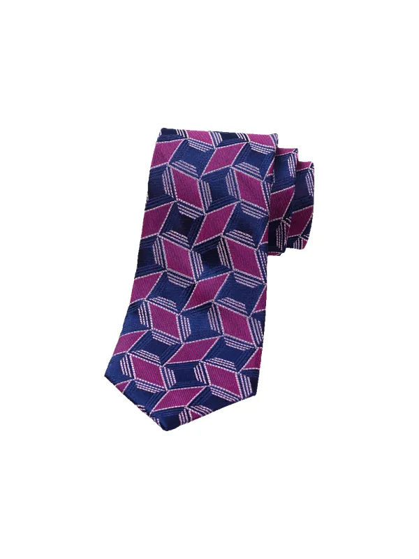 Geometric Woven Silk Tie - Berry/navy sold by Paul Fredrick