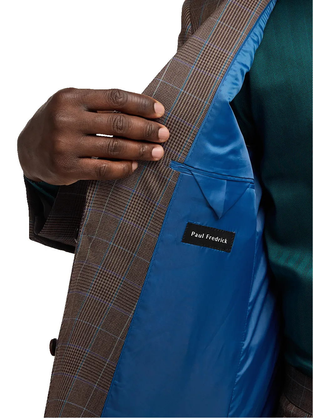 Wool Blend Plaid Single Breasted Notch Lapel Suit - Brown/blue sold by Paul Fredrick product image thumbnail 4
