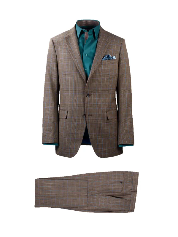 Wool Blend Plaid Single Breasted Notch Lapel Suit - Brown/blue made by Paul Fredrick