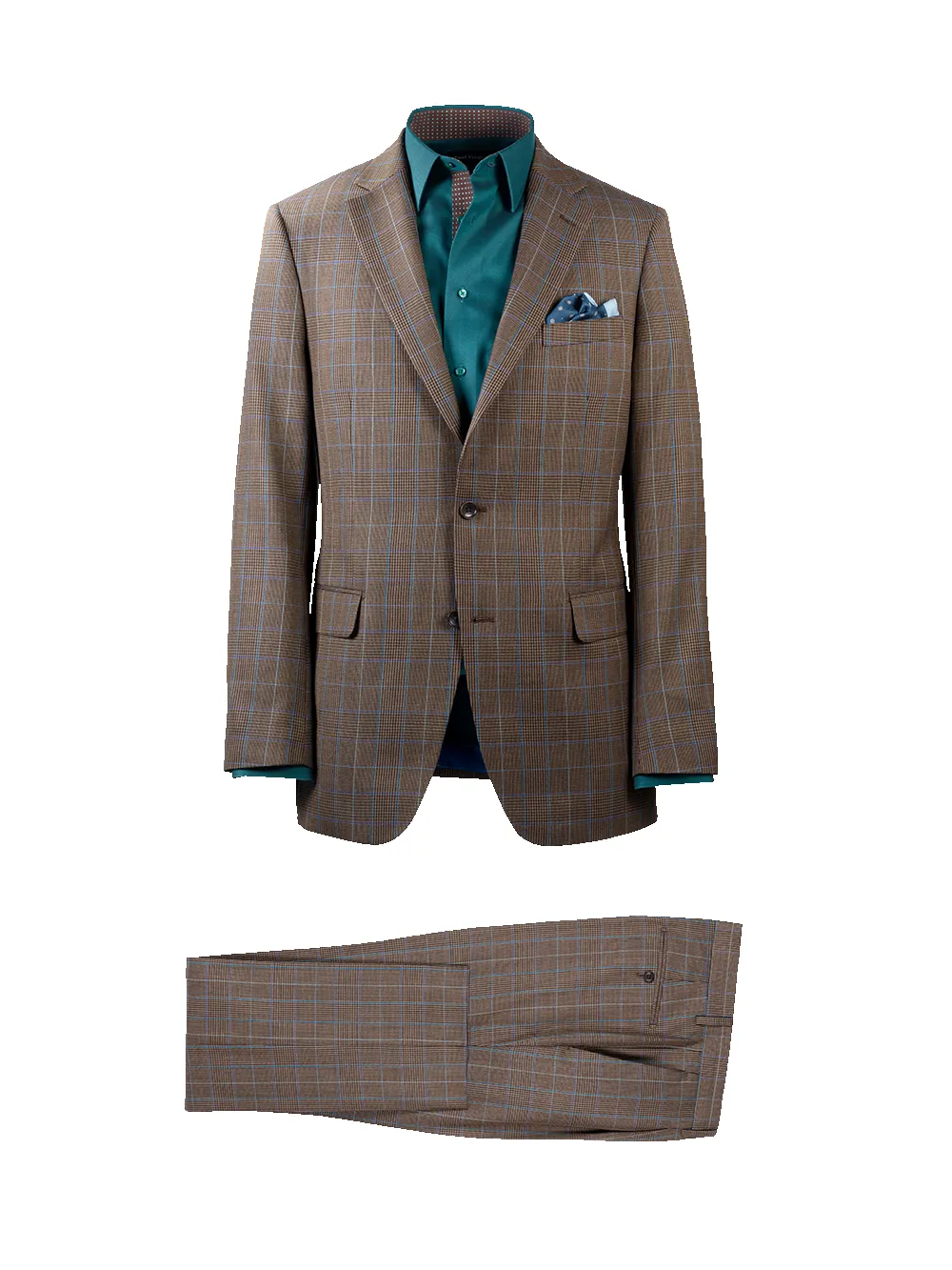 Wool Blend Plaid Single Breasted Notch Lapel Suit - Brown/blue sold by Paul Fredrick