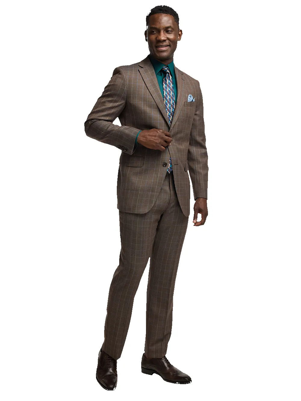 Wool Blend Plaid Single Breasted Notch Lapel Suit - Brown/blue sold by Paul Fredrick product image thumbnail 2