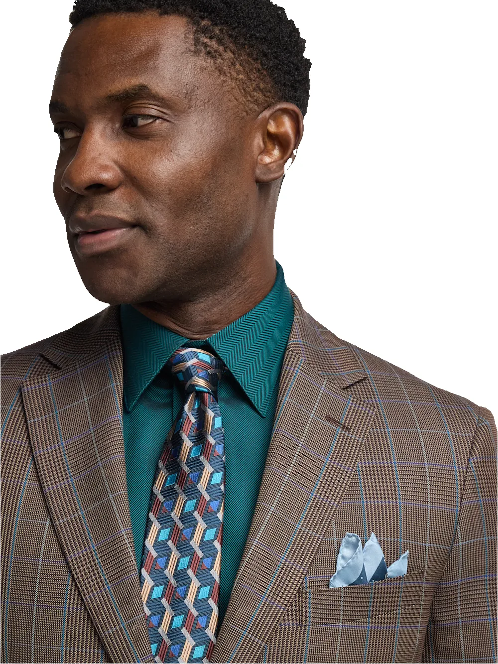 Wool Blend Plaid Single Breasted Notch Lapel Suit - Brown/blue sold by Paul Fredrick product image thumbnail 3