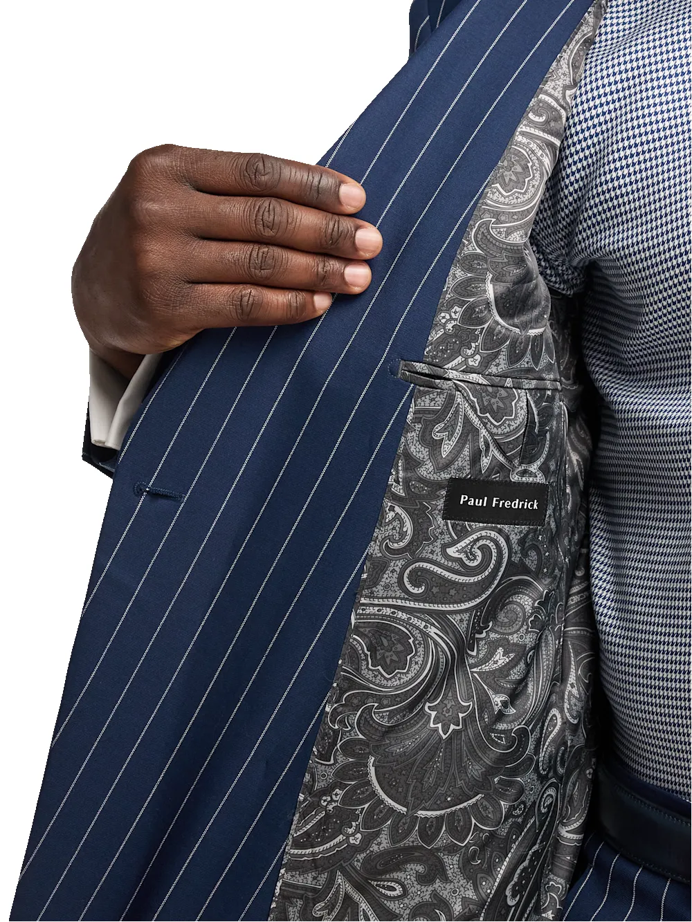 Wool Stretch Stripe Double Breasted Peak Lapel Suit - Blue sold by Paul Fredrick product image thumbnail 4