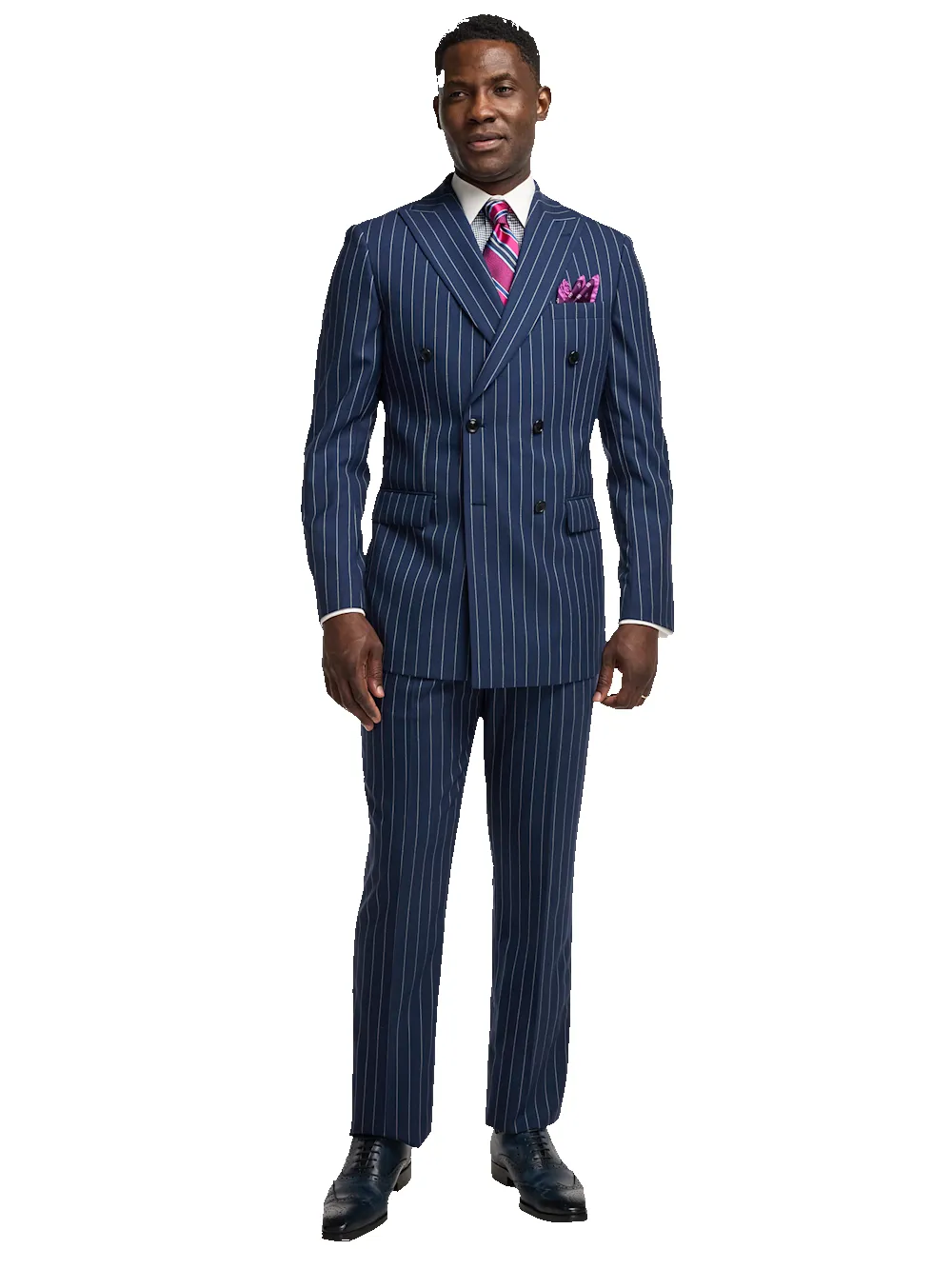 Wool Stretch Stripe Double Breasted Peak Lapel Suit - Blue sold by Paul Fredrick product image thumbnail 2
