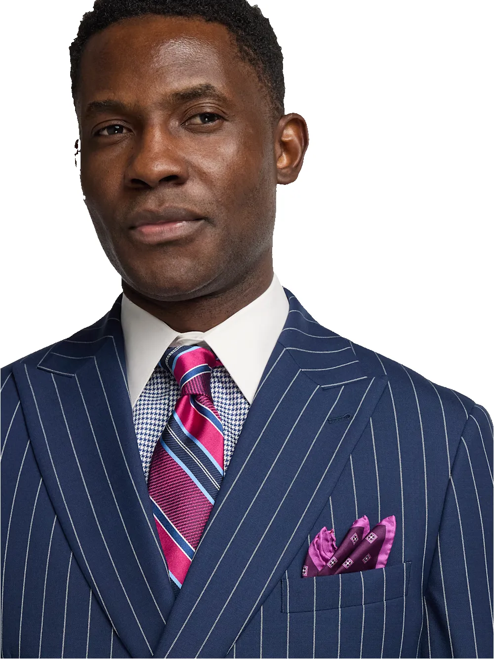 Wool Stretch Stripe Double Breasted Peak Lapel Suit - Blue sold by Paul Fredrick product image thumbnail 3