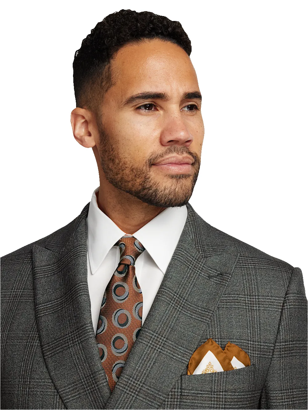 Wool Plaid Double Breasted Peak Lapel Suit - Charcoal sold by Paul Fredrick product image thumbnail 3