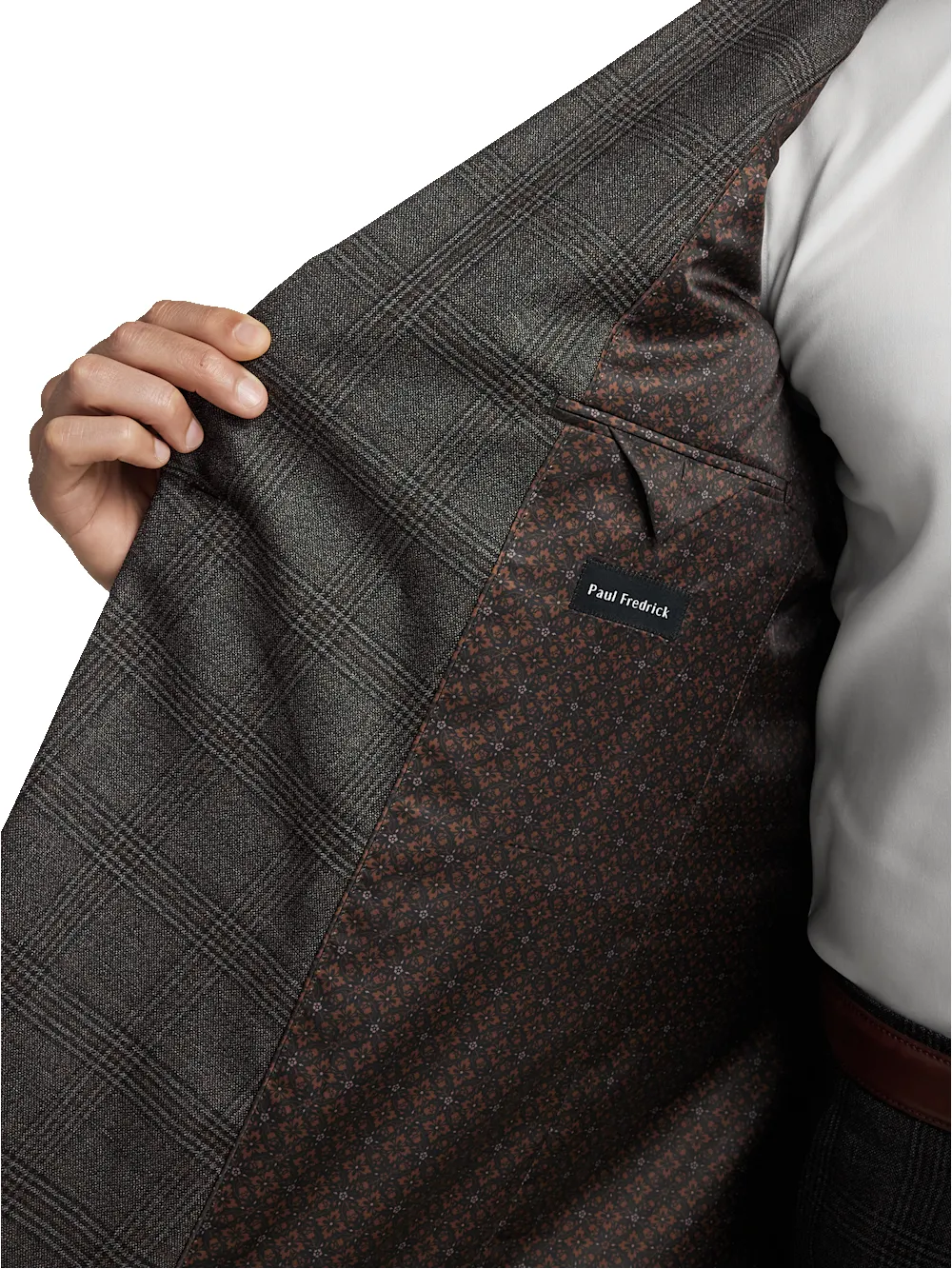 Wool Plaid Double Breasted Peak Lapel Suit - Charcoal sold by Paul Fredrick product image thumbnail 4