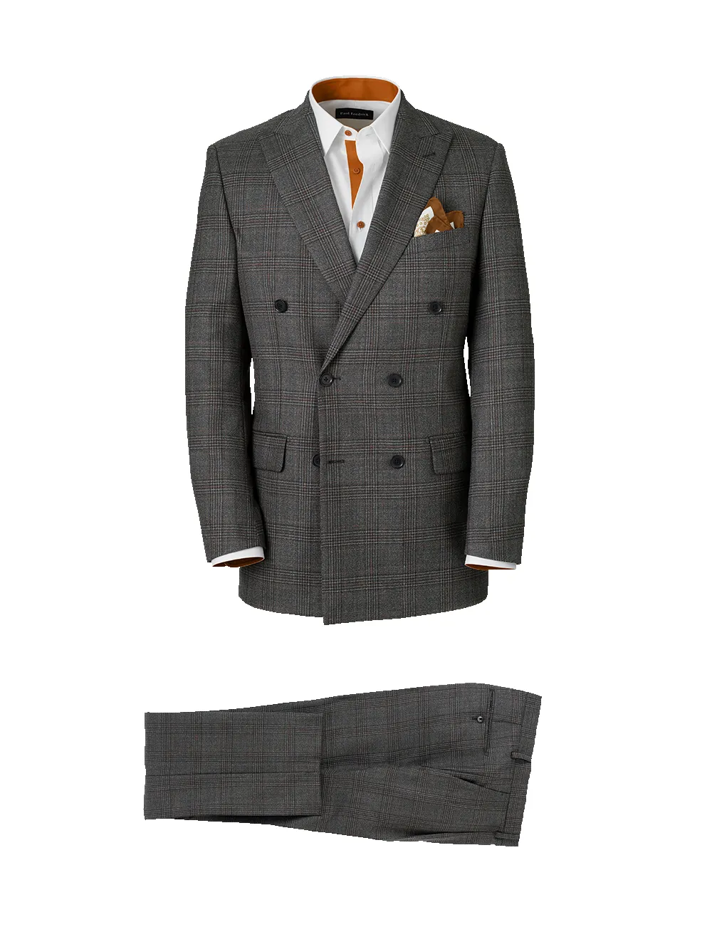 Wool Plaid Double Breasted Peak Lapel Suit - Charcoal sold by Paul Fredrick