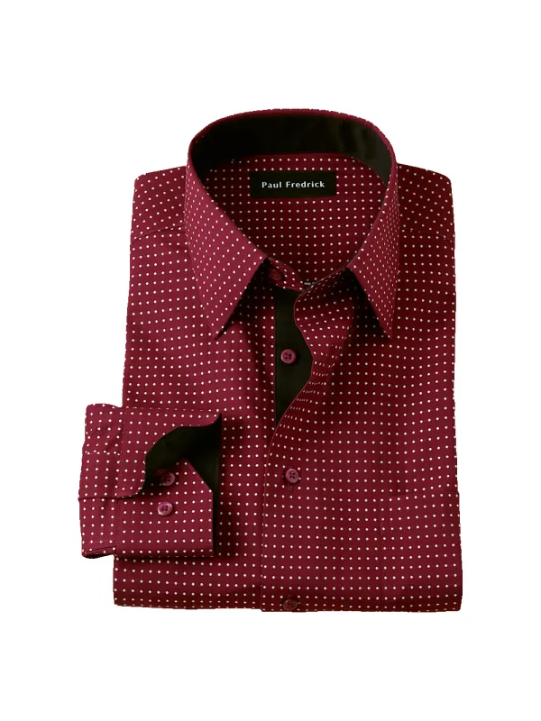 Comfort Stretch Non-Iron Dot Dress Shirt With Contrast Trim - Burgundy sold by Paul Fredrick