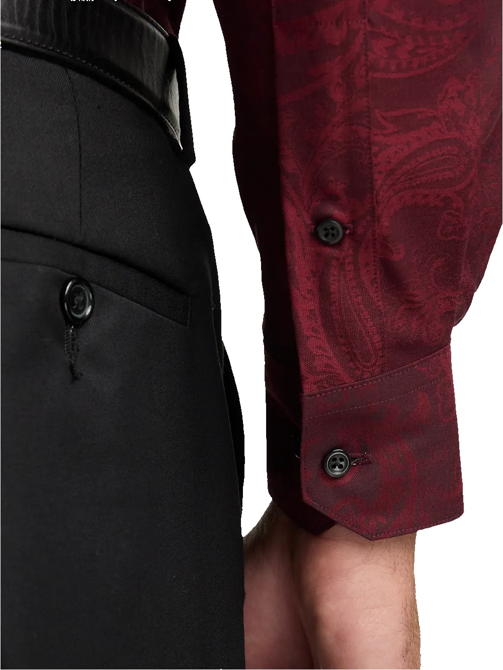 Comfort Stretch Non-Iron Paisley Dress Shirt With Contrast Trim - Burgundy sold by Paul Fredrick product image thumbnail 4