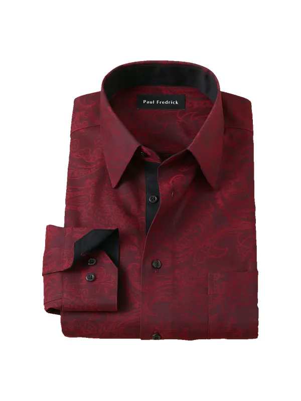 Comfort Stretch Non-Iron Paisley Dress Shirt With Contrast Trim - Burgundy sold by Paul Fredrick