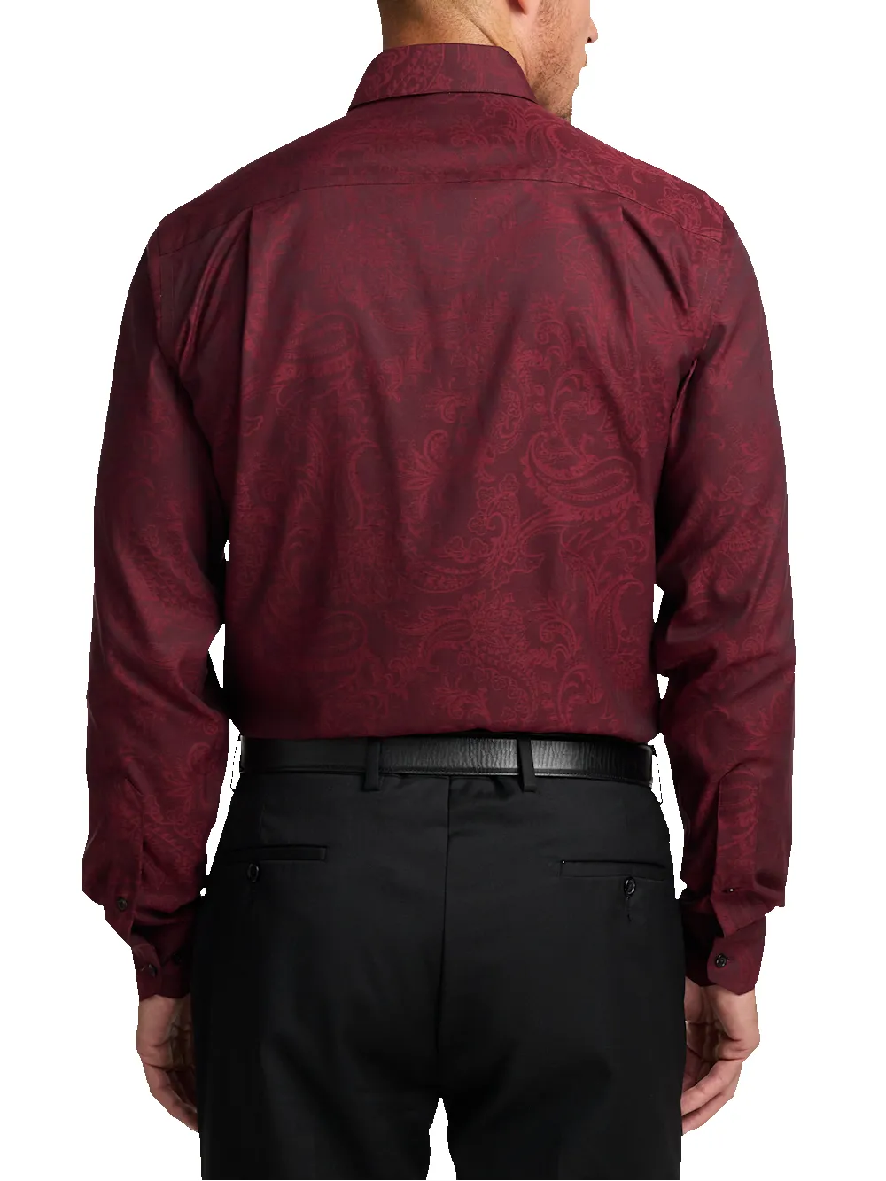Comfort Stretch Non-Iron Paisley Dress Shirt With Contrast Trim - Burgundy sold by Paul Fredrick product image thumbnail 5