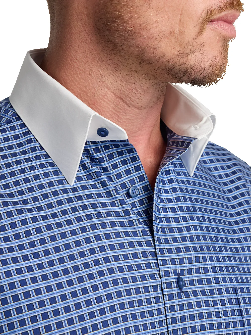 Comfort Stretch Non-Iron Check Dress Shirt - Navy sold by Paul Fredrick product image thumbnail 3